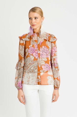 Patterned shirt with ruffles