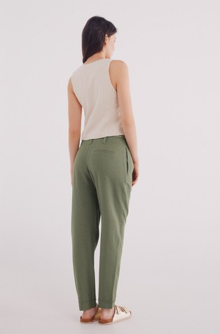 SPRINGFIELD Viscose and linen blend trousers with braided belt Green 5