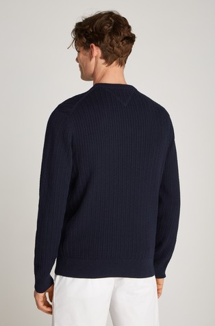 TOMMY HILFIGER Pleten pulover z vzorcem ribje kosti Modra - Dark Blue 2