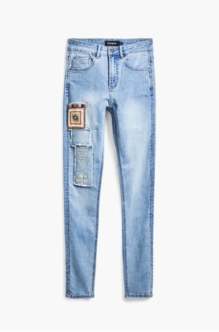 DESIGUAL Jeans hlače z našitki Modra - Blue 5