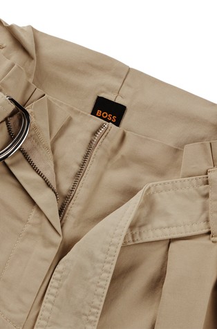 HUGO BOSS Bombažne hlače z nabranim pasom in gubami Bež - Beige 2