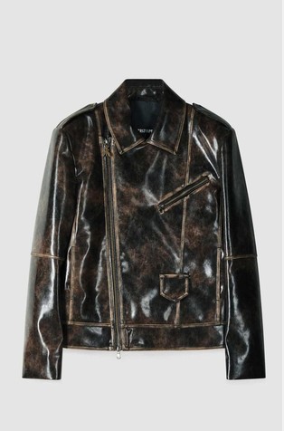 Oversized biker jacket in coated fabric