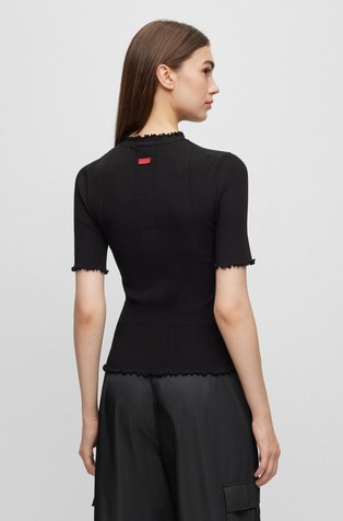 HUGO BOSS Mock-neck sweater with short sleeves and ribbed structure Black 2