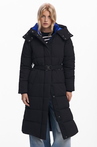 Long padded jacket with belt