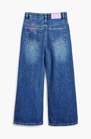 DESIGUAL Široke jeans hlače z zvezdami iz okrasnih kamenčkov Modra - Blue 4