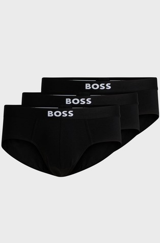 HUGO BOSS Three-pack of stretch-cotton briefs with logo waistbands Black 1