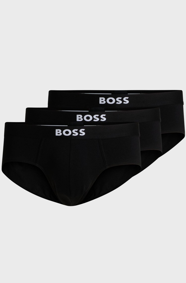 HUGO BOSS Three-pack of stretch-cotton briefs with logo waistbands Black 
