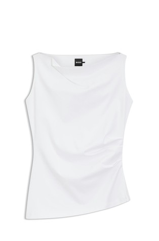 Cowl-neck asymmetric top in mercerised cotton