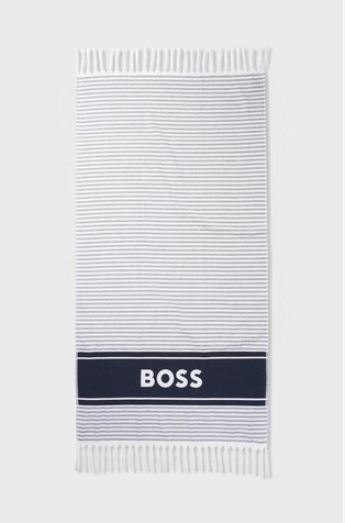 Beach towel in cotton with stripes and logo