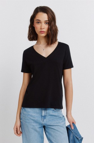 Cotton basic V-neck T-shirt