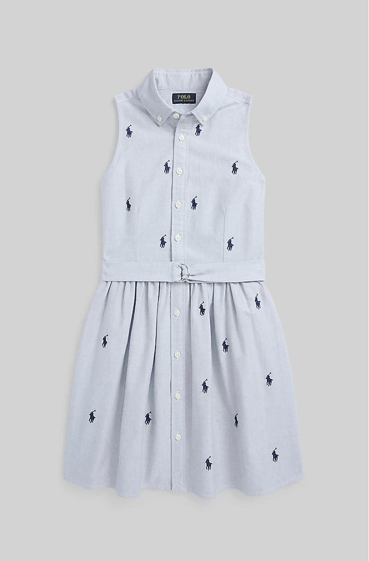 RALPH LAUREN Polo Pony oxford srajčna obleka s pasom Modra - Blue 