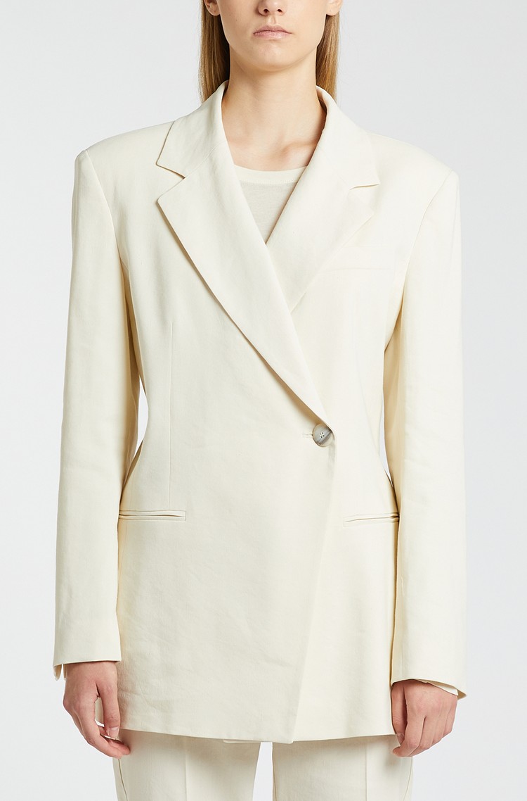 MARELLA Monochrome viscose-blend jacket with asymmetric fastening Wool White 