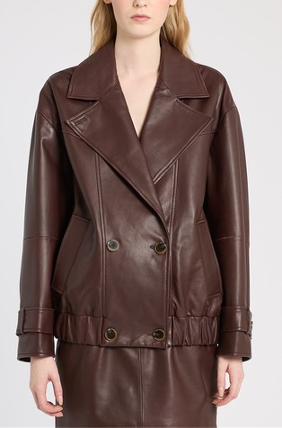 Double-breasted leather pea coat