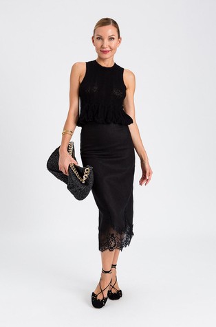 Linen pencil skirt with lace