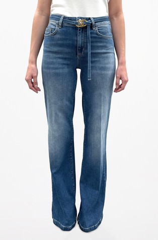 Zvončaste jeans hlače s pasom