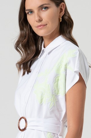 FRACOMINA Cotton blend chemisier dress with floral embroidery White 4