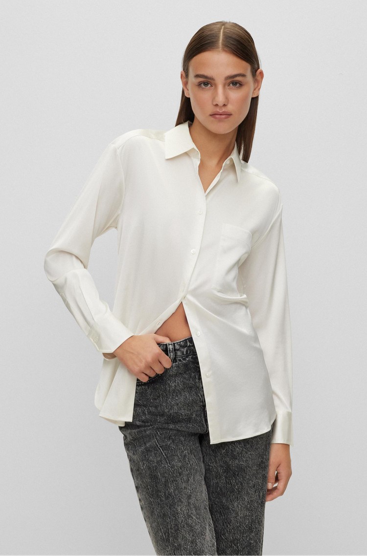 HUGO BOSS Oversized fit satenasta srajca Bela - White 