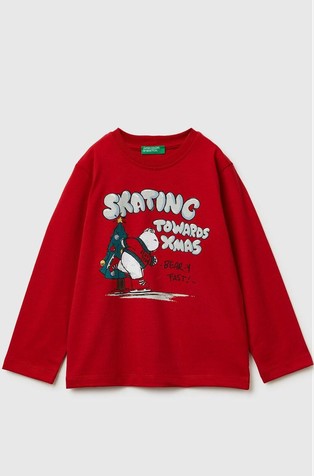 Bombažna majica z dolgimi rokavi in potiskom