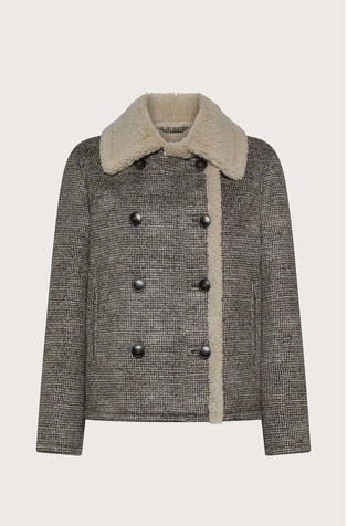 Double-breasted mock shearling