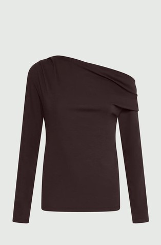 Asymmetric-neck T-shirt in viscose-blend