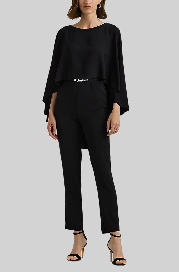 RALPH LAUREN Belted Cape Georgette Jumpsuit Black 