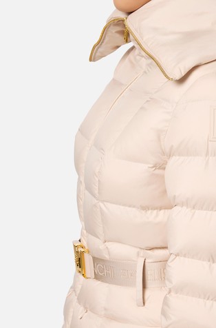 ELISABETTA FRANCHI Down jacket with wide collar and belt Beige 4