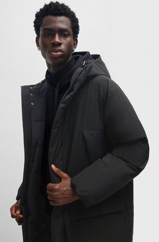 HUGO BOSS Vodoodbojna daljša bunda s kapuco Črna - Black 3