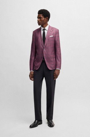 HUGO BOSS Slim-fit blazer in checked virgin wool blend Purple 3