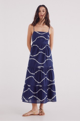 Patterned cotton midi dress with open back