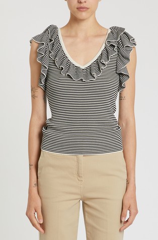 Ruffled fine rib-knit top