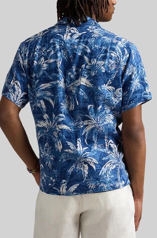 RALPH LAUREN Classic fit lanena srajca s kratkimi rokavi in tropskim vzorcem Modra - Indigo Palm Shadow 2