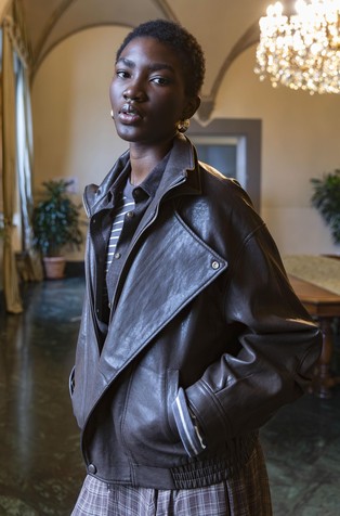 Loose faux-leather jacket