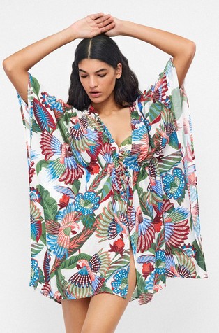 Kaftan s tropskim vzorcem iz viskozne mešanice