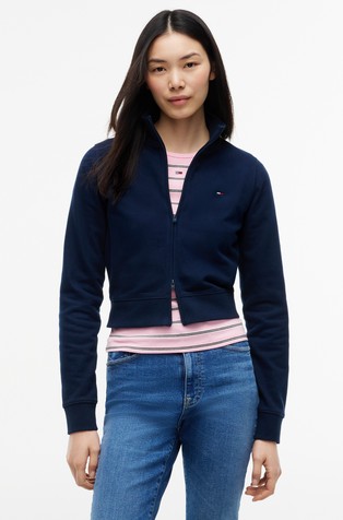 Cropped Slim Zip-Thru Flag Sweatshirt