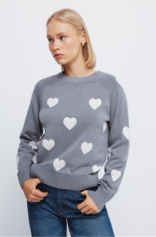 Intarsia hearts cotton jumper