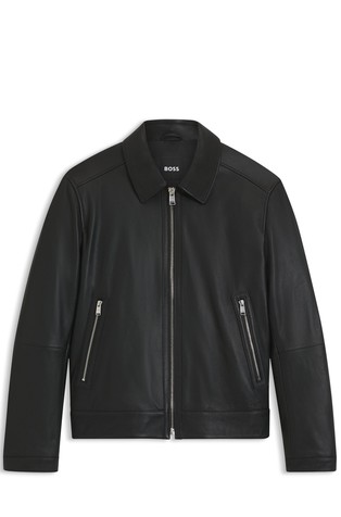 Regular fit usnjena jakna s srajčnim ovratnikom