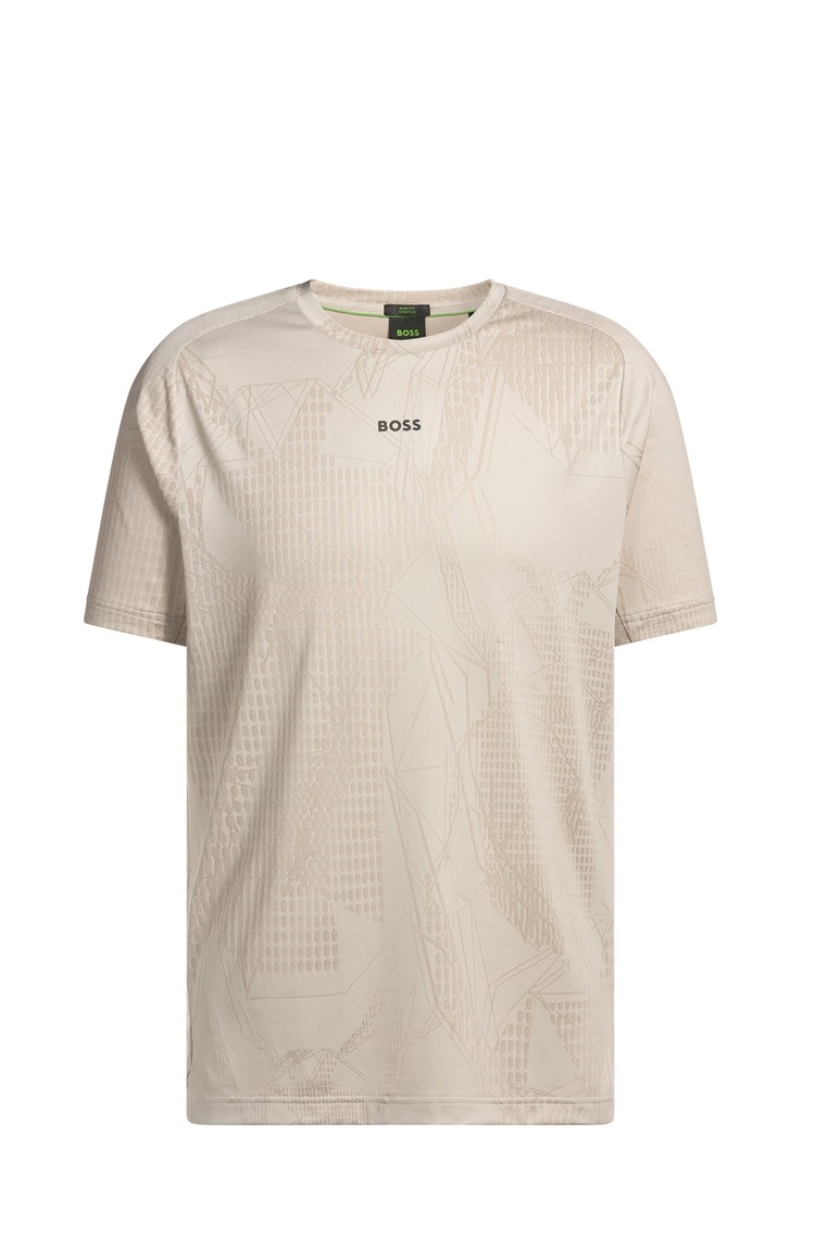 HUGO BOSS Active majica s kratkimi rokavi in žakarskim vzorcem Bež - Open Beige 