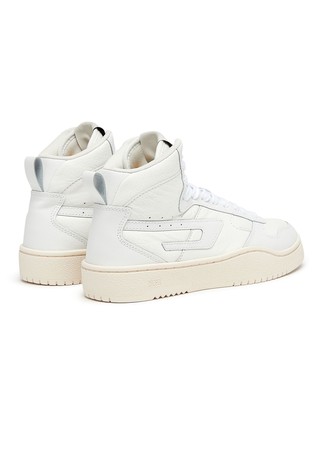DIESEL Visoke usnjene superge z D logotipom Bela - White 3