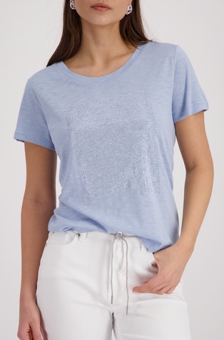 Majica iz bombažne mešanice z okrasnimi kamenčki