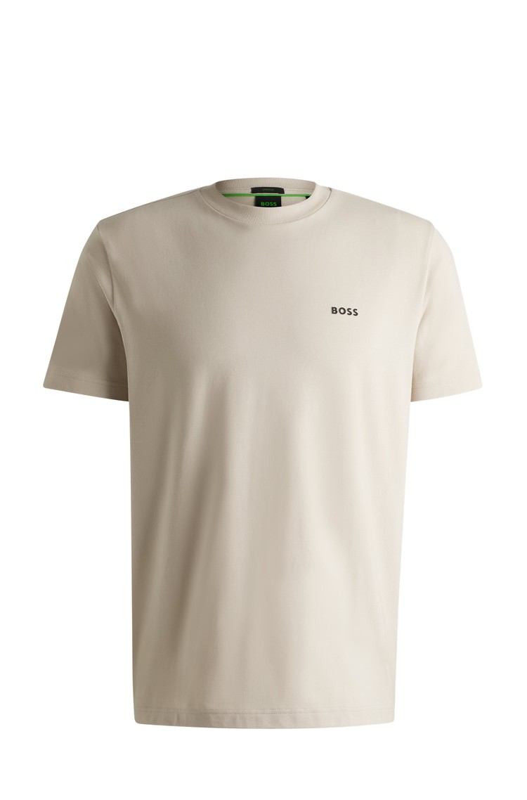 HUGO BOSS Regular fit bombažna majica s kontrastnim logotipom Bež - Open Beige 