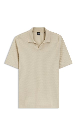 Bombažna polo majica z Johnny ovratnikom in žakarskim vzorcem