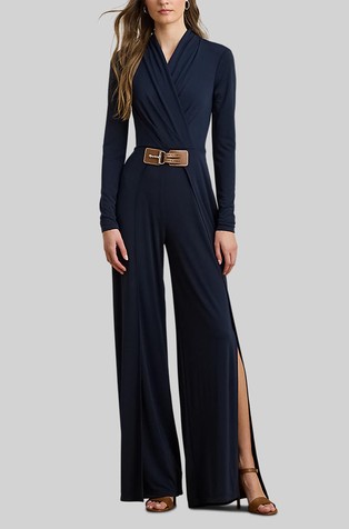 Kombinezon iz jerseya z navideznim preklopom in zaponko