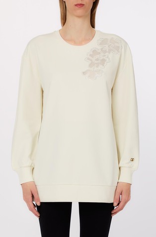Stretch cotton sweatshirt with floral embroidery