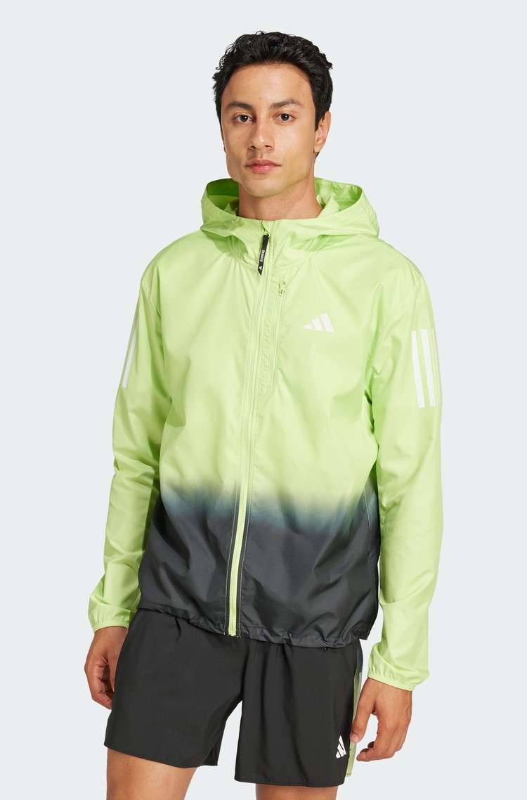 ADIDAS Own the Run Colorblock Hooded Jacket Green / Black 
