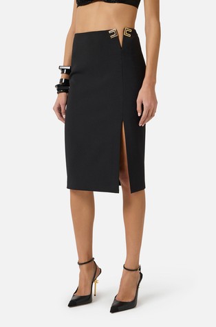 Midi krilo iz krep tkanine z logo detajli