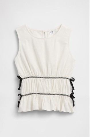 Top iz lanene mešanice s pentljami za deklice