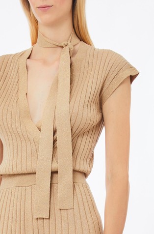 LIU JO Kombinezon iz viskozne mešanice s svetlečimi lureks® vlakni Bež - Beige 3