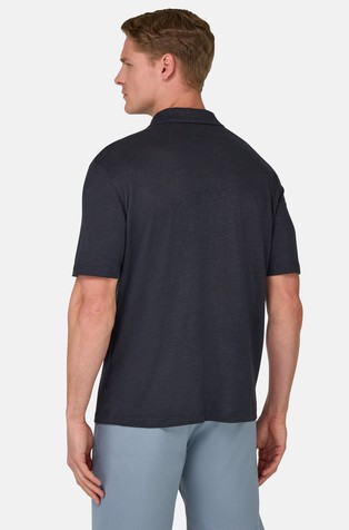BOGGI MILANO Stretch Linen Jersey Polo Shirt Navy 2