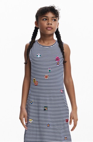 DESIGUAL Striped cut-out dress Blue/White 2