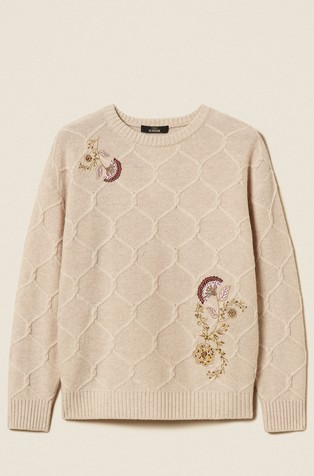 Wool jumper with floral embroidery